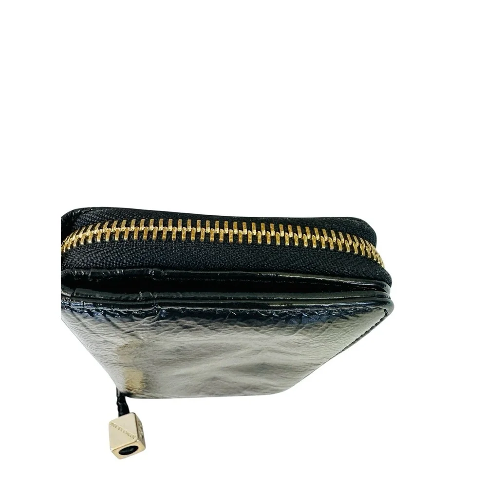 See By Chloe Black Leather  Zip Around Compact Wallet 6 Card Holder Snap Closure